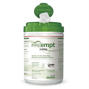 PREempt wipes, 6x7, 160 wipes per container, Qty 1